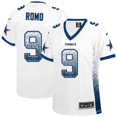 Women's Elite Tony Romo Nike Jersey White - #9 Drift Fashion NFL Dallas Cowboys